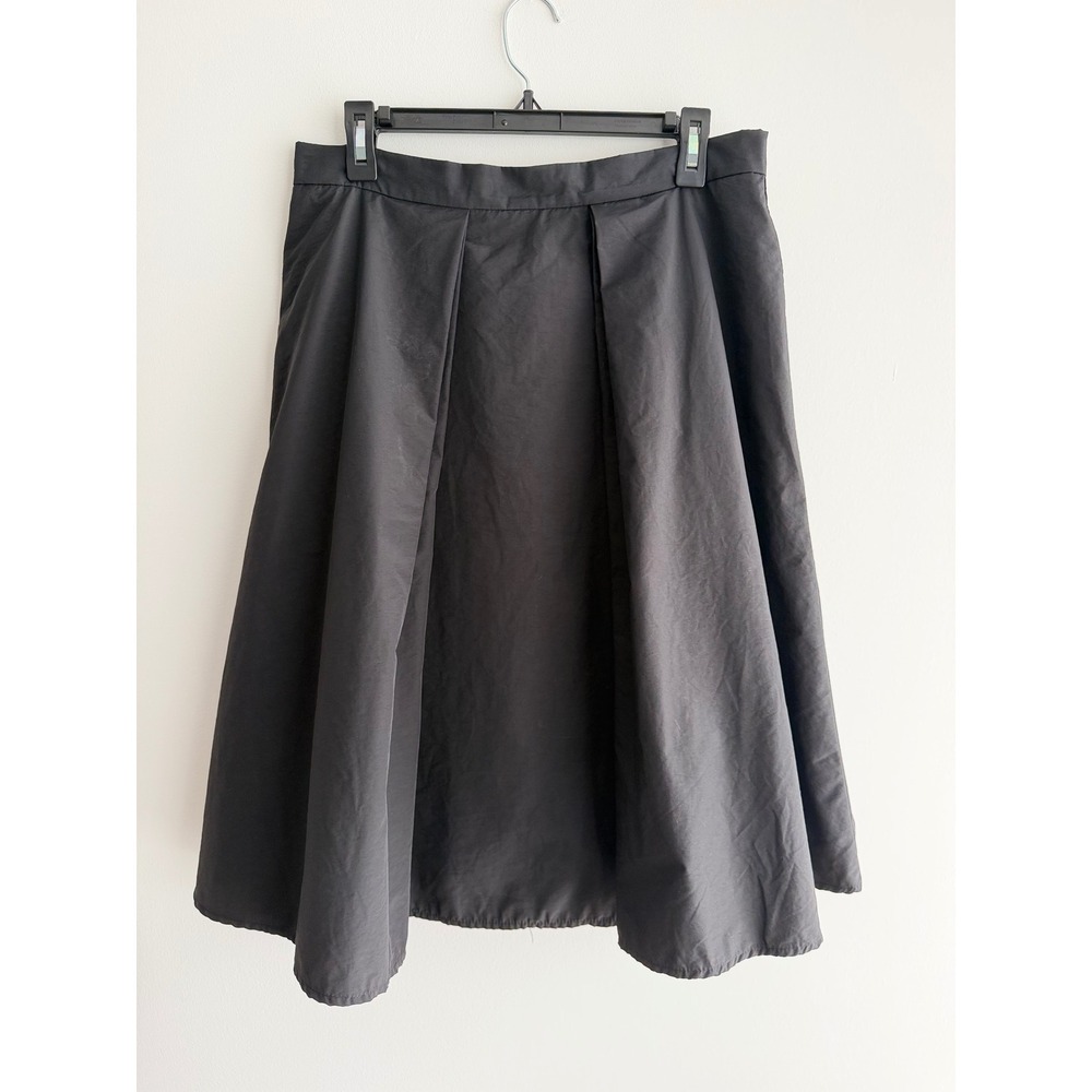 Ise Couture VTG New York Italy Black Pleated Midi Circle Skirt Nylon Blend sz 12